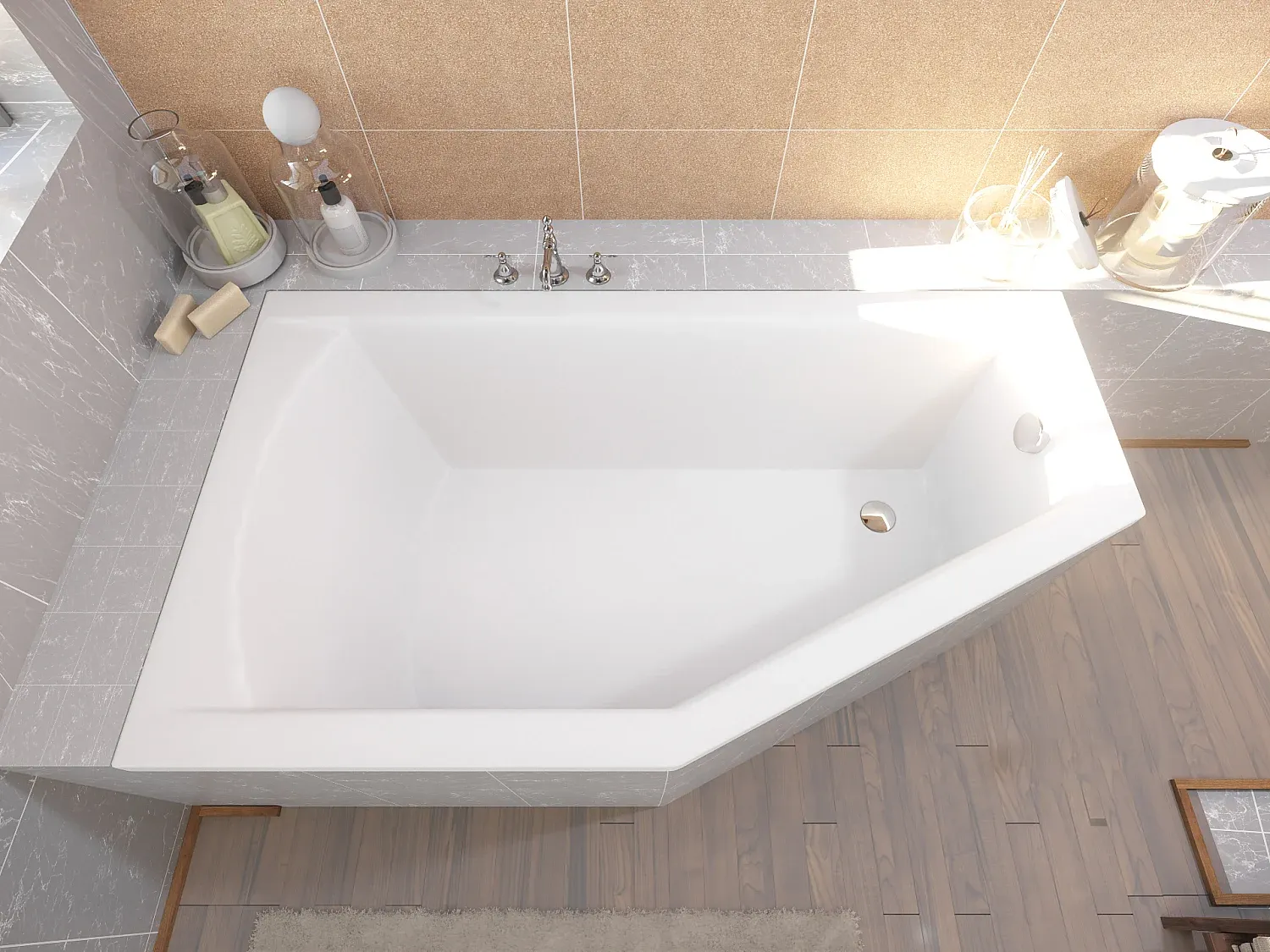 Eckbadewanne 160x90 Links mit Styroporverkleidung und kostenlosem Ablaufset-Vibyogi