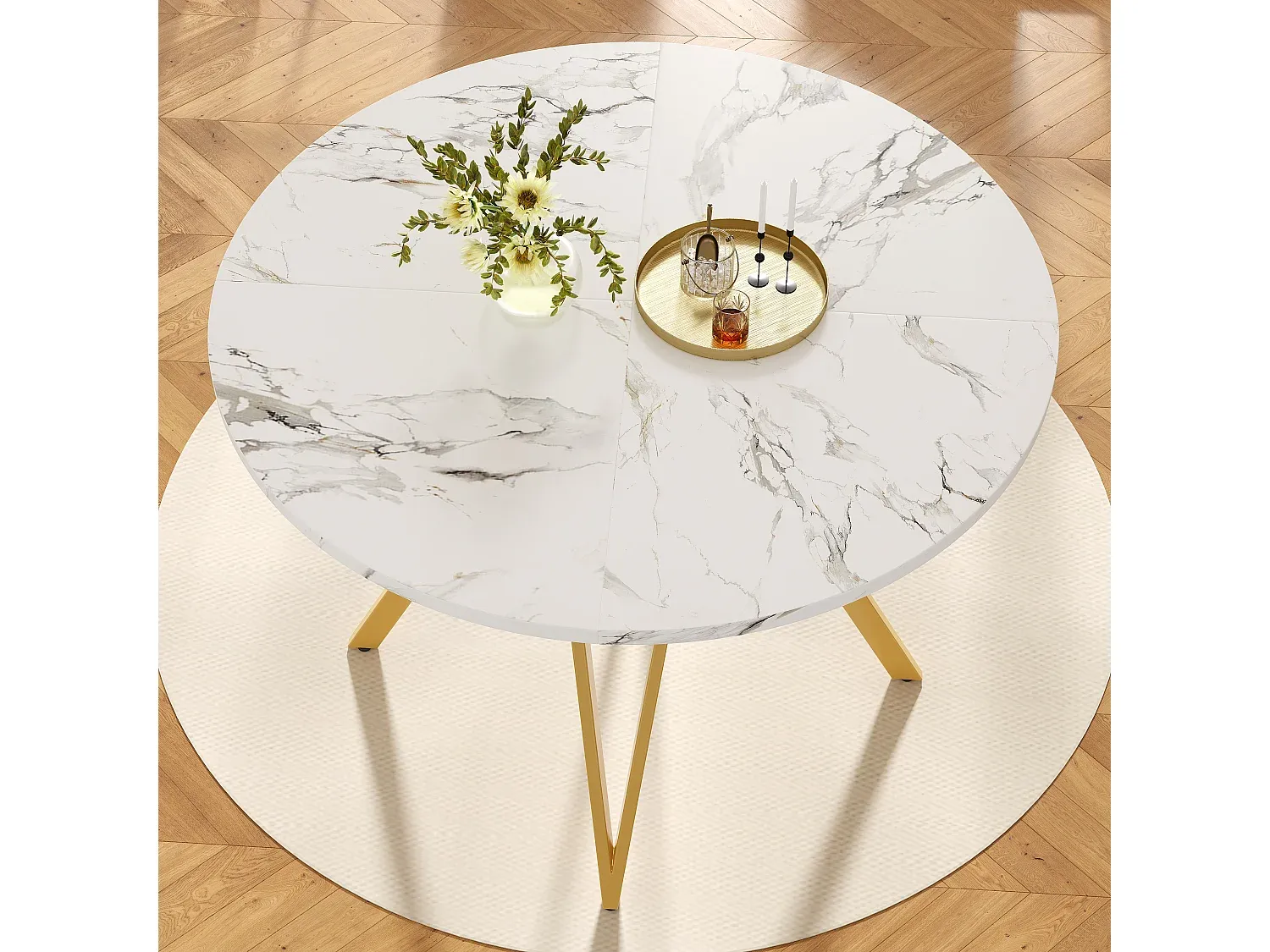 Runder Esstisch 100 cm in Marmoroptik mit goldenen Beinen-Vibyogi