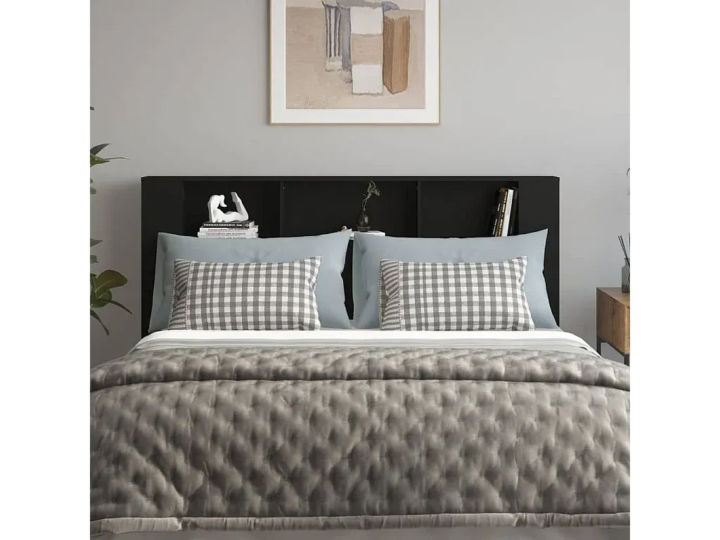 Schwarzes Bett-Kopfteil mit Ablagen 180x18,5x104,5 cm-Vibyogi