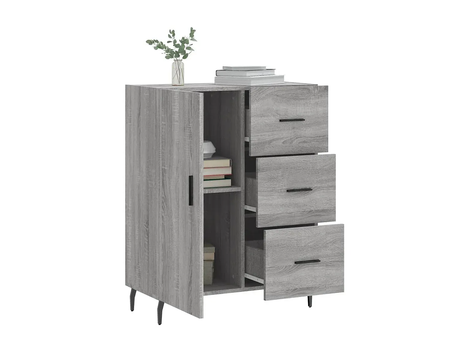 Moderner Sideboard in Grauer Holzoptik, 69,5x34x90 cm-Vibyogi