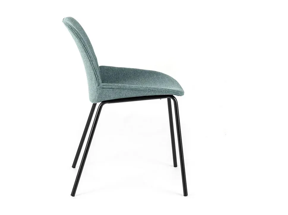 Esszimmerstühle im 4er-Set mit aquamarinfarbenem Stoffbezug und eleganten Metallbeinen-Vibyogi