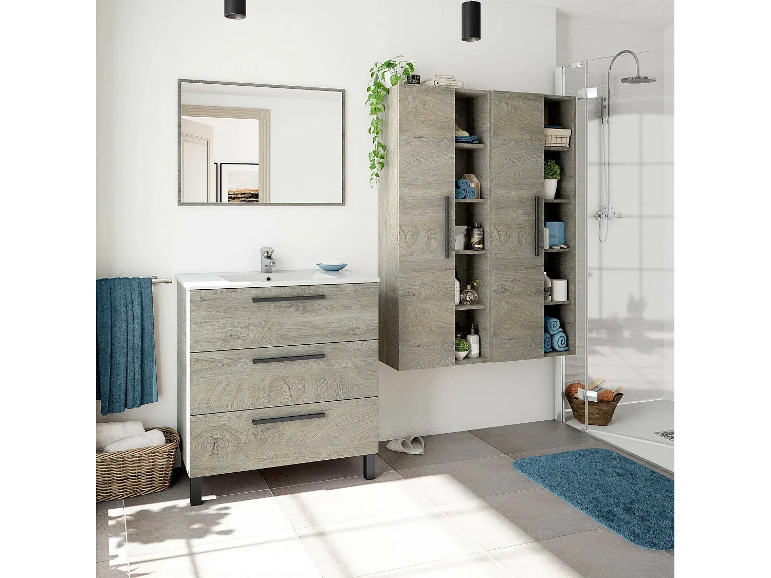 Hängeschrank mit 5 Regalböden, Eiche, 135 cm-Vibyogi