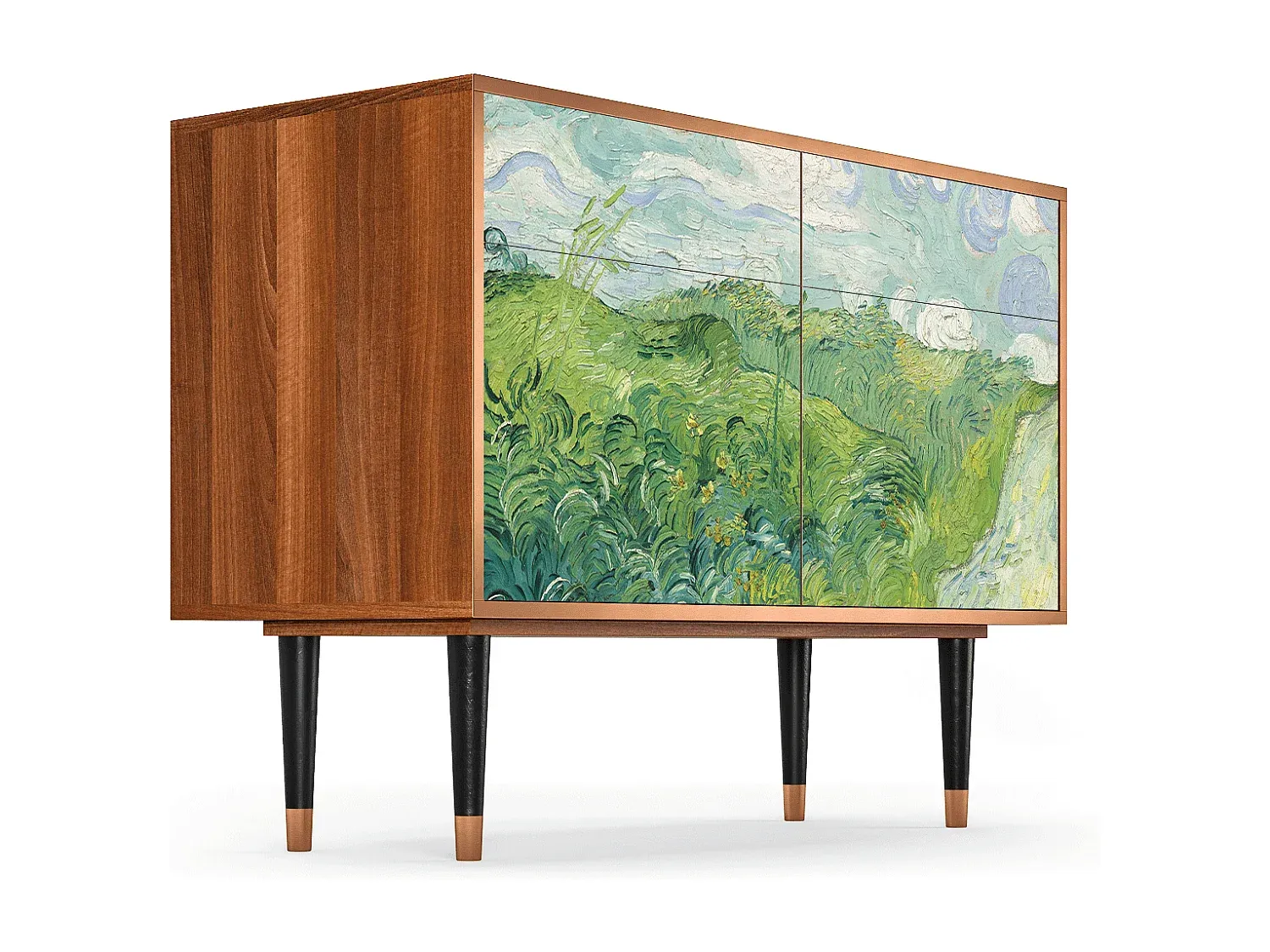 Sideboard aus Walnuss mit Stauraum, Grün-Vibyogi