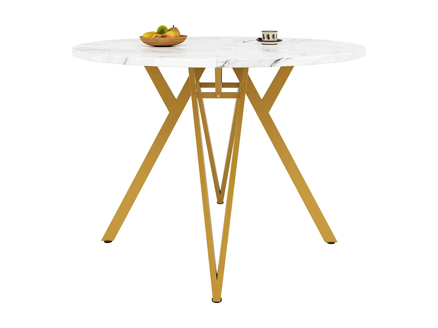 Runder Esstisch 100 cm in Marmoroptik mit goldenen Beinen-Vibyogi