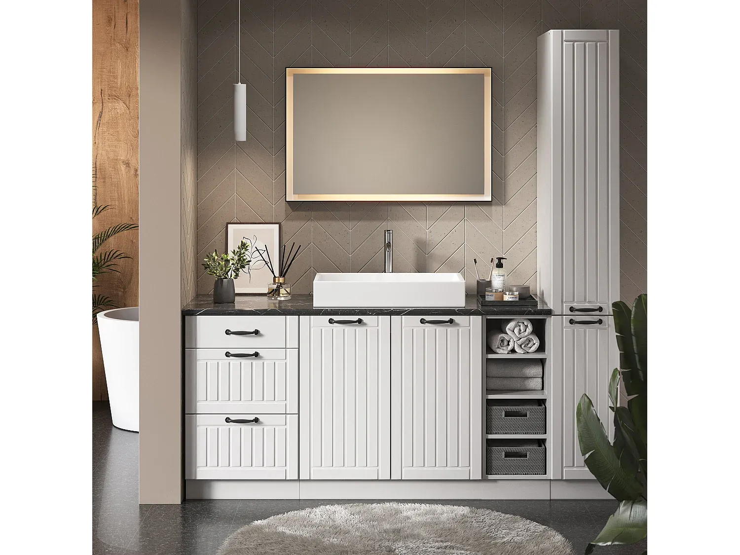 Moderner Badschrank in Anthrazit-Gold mit Regalplatz-Vibyogi