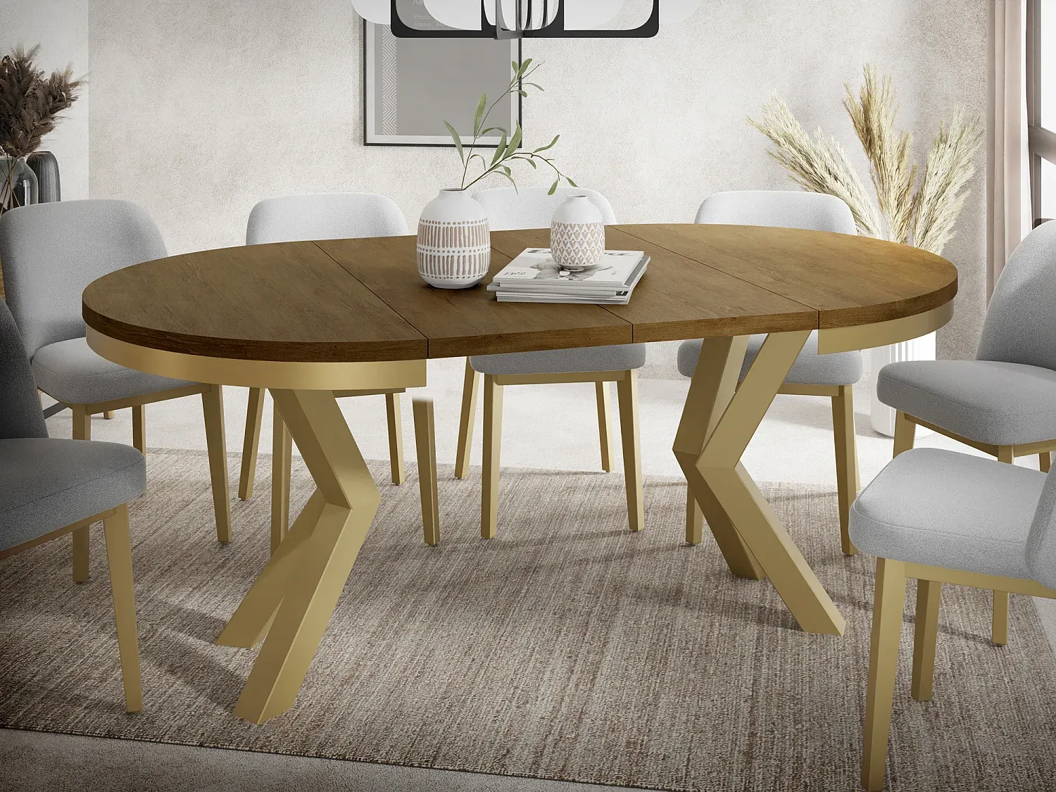 Runder Ausziehtisch im Loft-Design mit Metallbeinen-Vibyogi