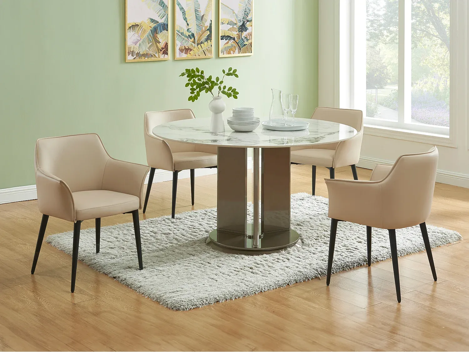 Esszimmerstühle im 2er-Set aus Kunstleder und Metall in Beige-Vibyogi