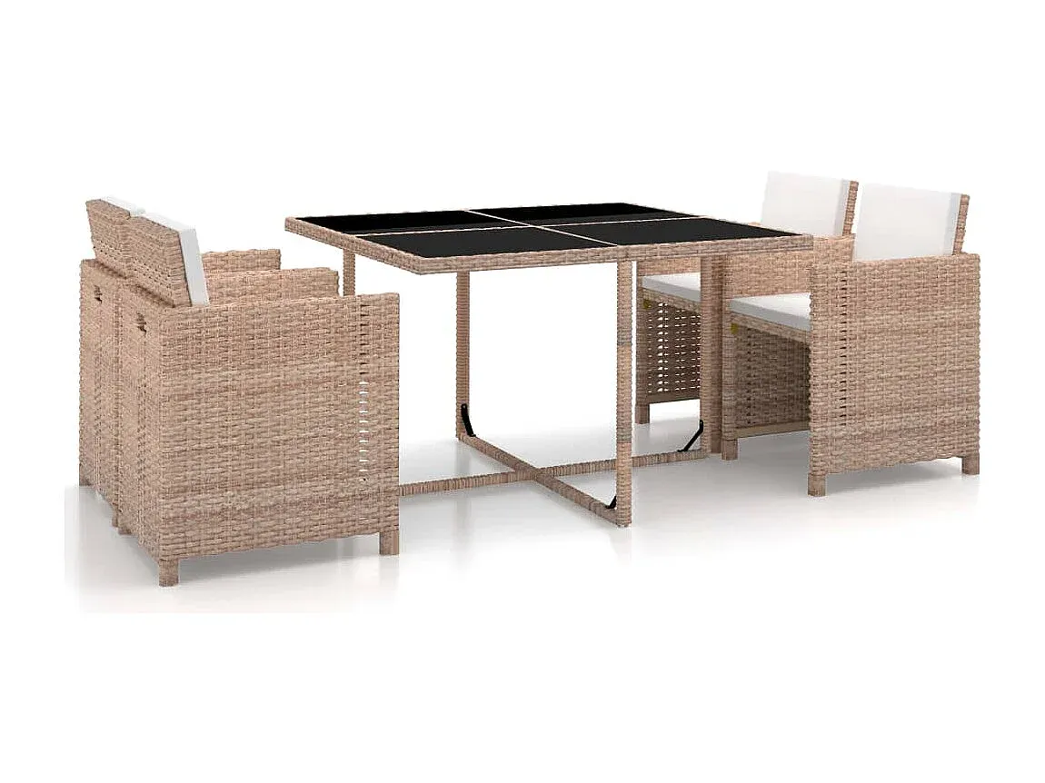 Garten-Essgruppe für 4 Personen aus Poly-Rattan, Beige-Vibyogi