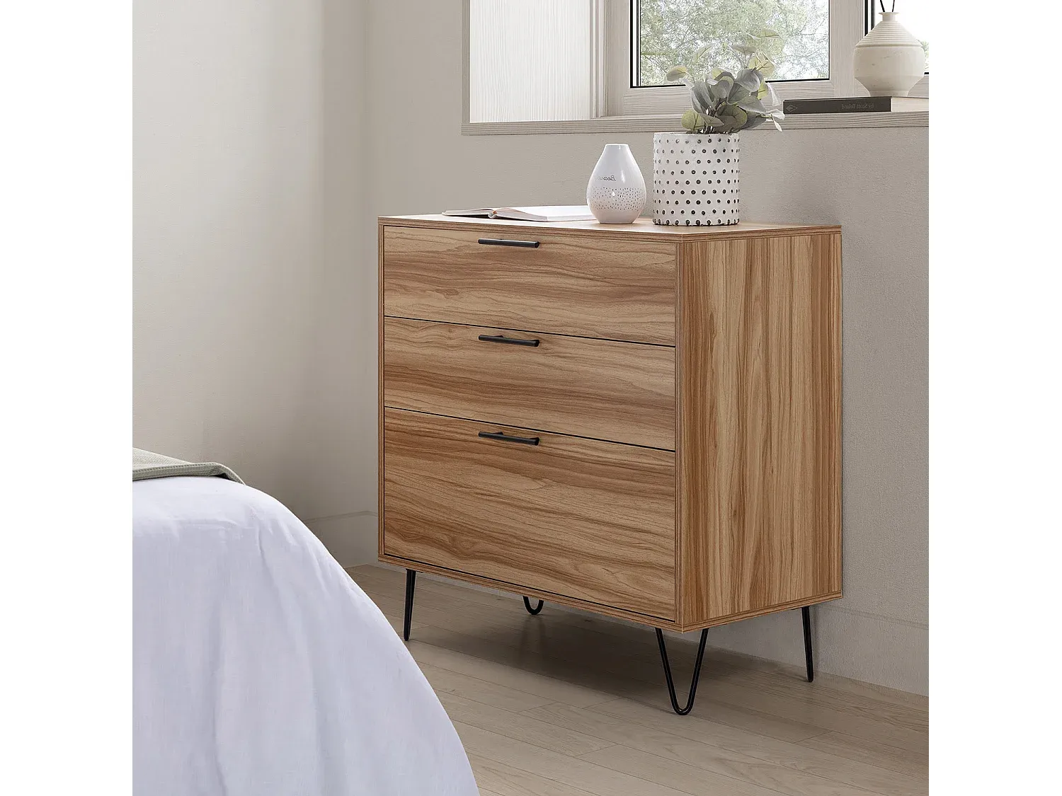 Holz-Kommode mit 3 Schubladen in Eichenoptik-Vibyogi