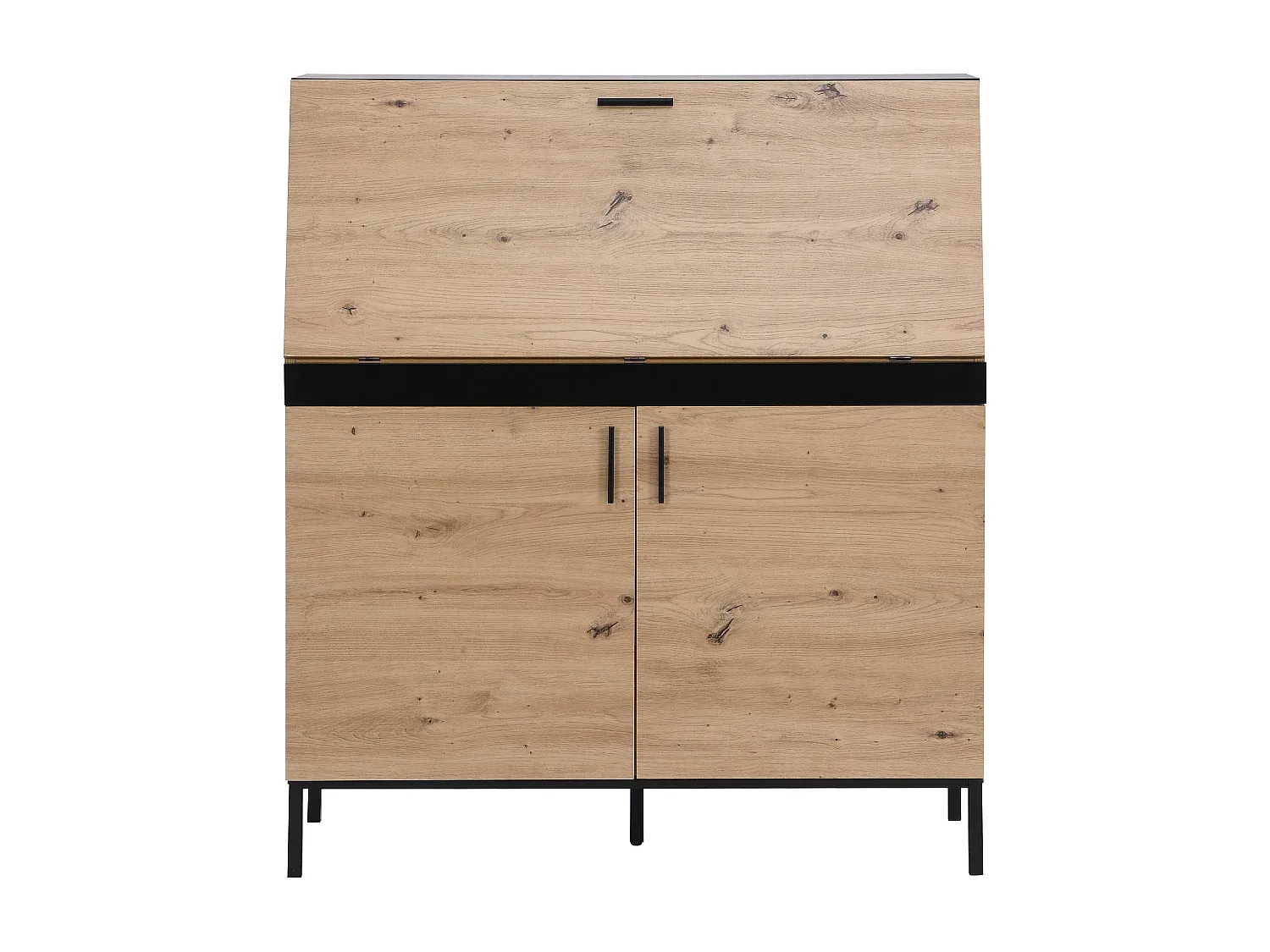 Moderner Schreibtisch mit 2 Türen - MDF - Natur & Schwarz-Vibyogi