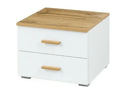 Modernes Bettset 160x200 mit LED-Beleuchtung und Nachttischen in Weiß und Eiche-Vibyogi