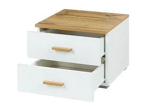 Modernes Bettset 160x200 mit LED-Beleuchtung und Nachttischen in Weiß und Eiche-Vibyogi