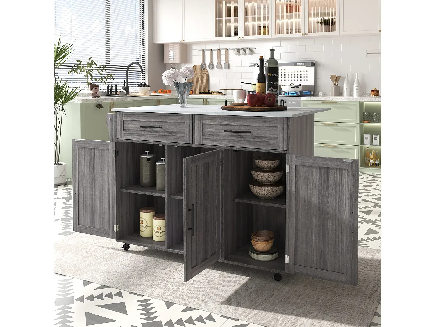 Praktische Kücheninsel mit Stauraum und Ausziehplatte