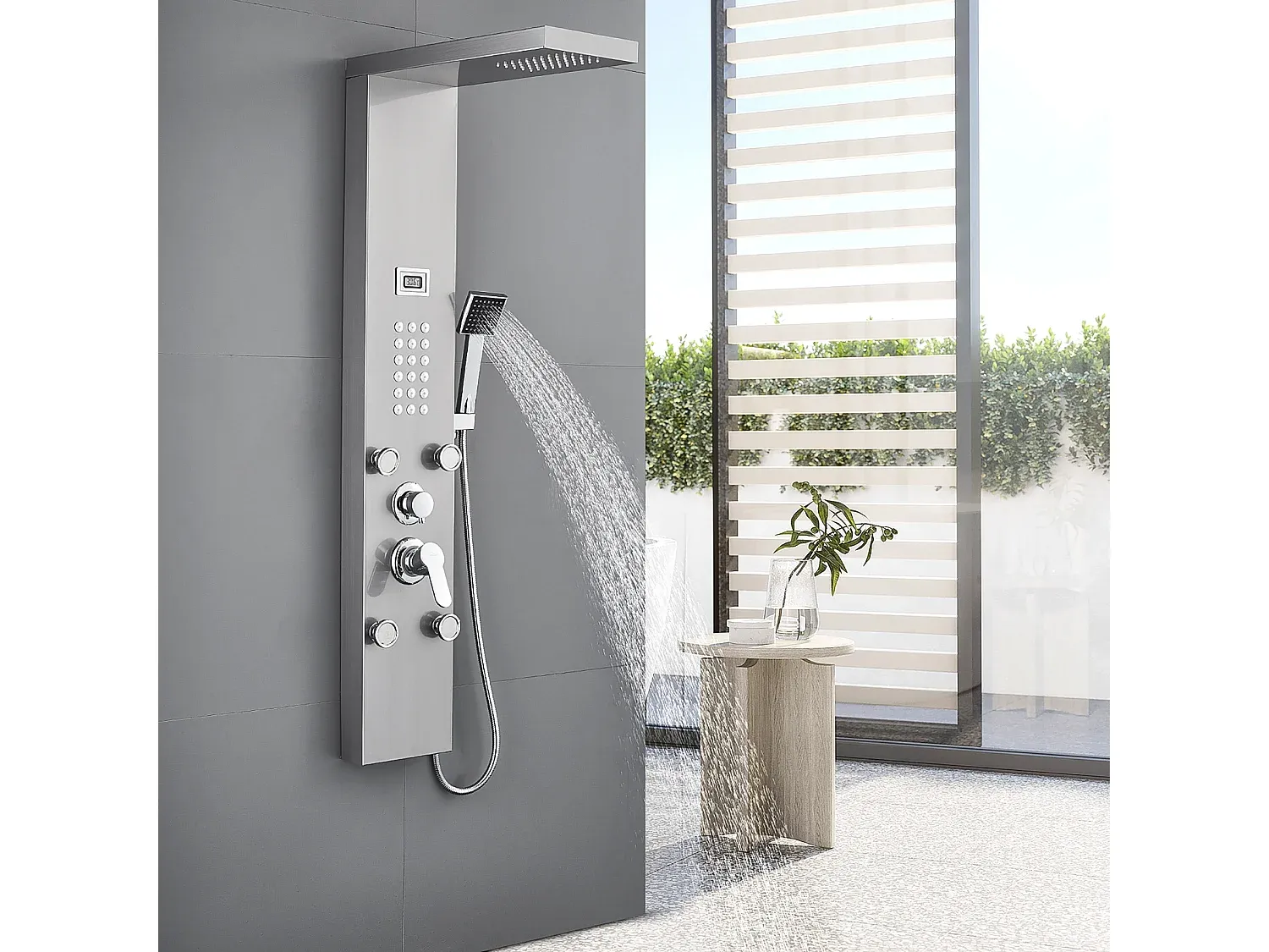 Hydromassage-Duschpaneel mit Temperaturanzeige und Massagedüsen