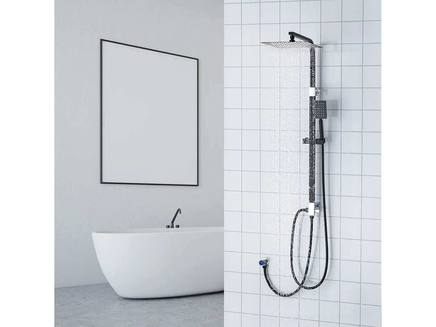 Duschsystem ohne Mischbatterie mit quadratischem Duschkopf