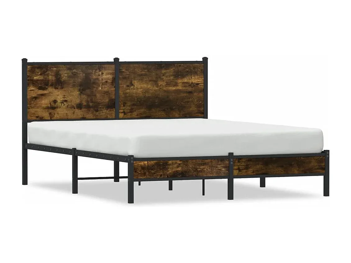 Stilvolles Metallbett in Räuchereiche, 137x190 cm