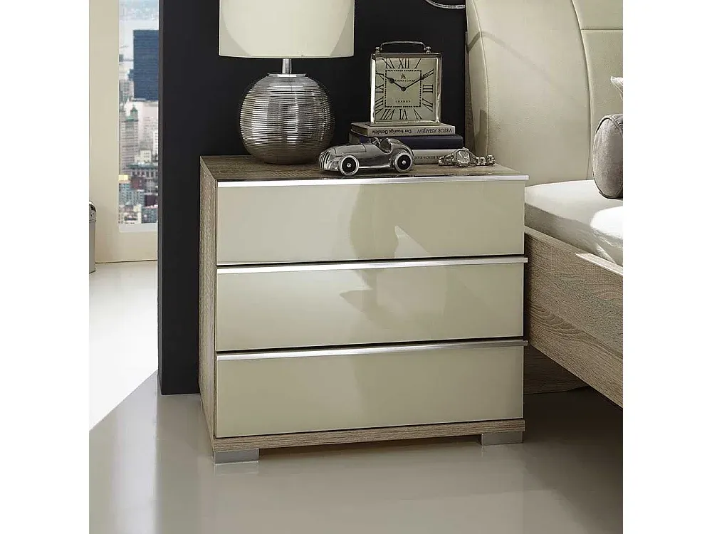 Moderner Nachttisch in cremefarbener Eiche