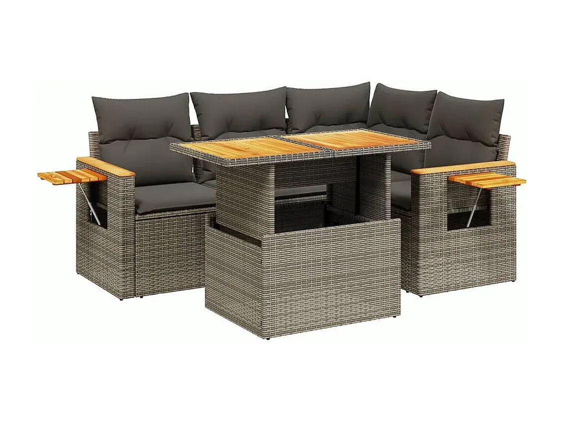 Moderne Gartensofagarnitur mit Kissen aus Poly Rattan in Grau