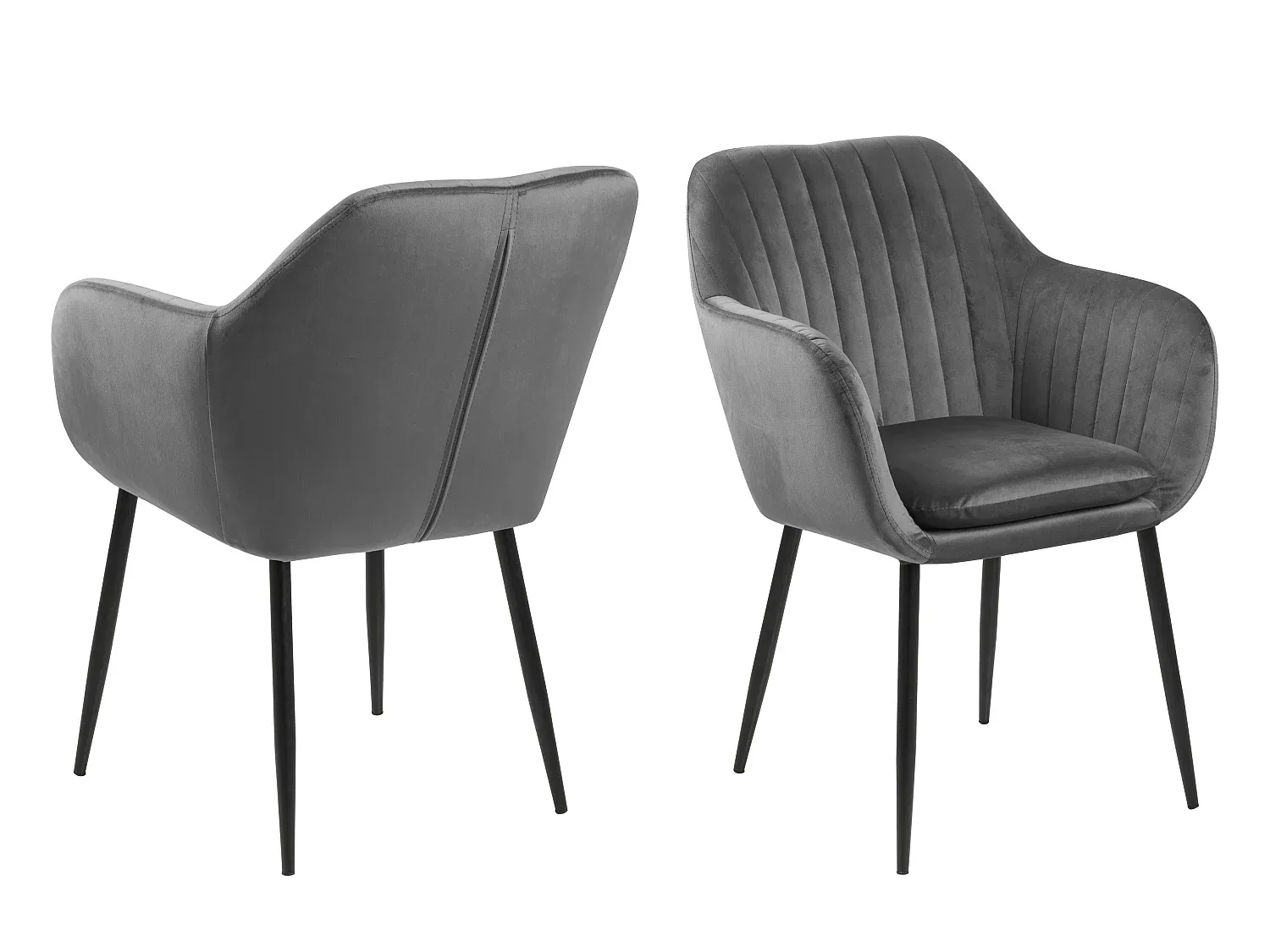 Moderner dunkelgrauer Esszimmerstuhl mit schwarzem Metallgestell