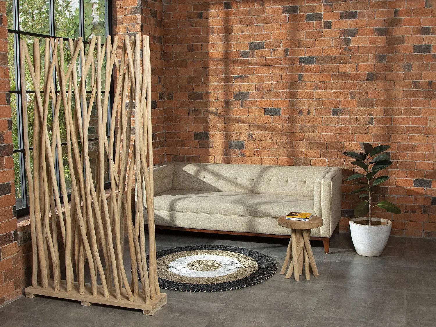 Holz-Raumteiler in Naturfarben 100x25x180 cm