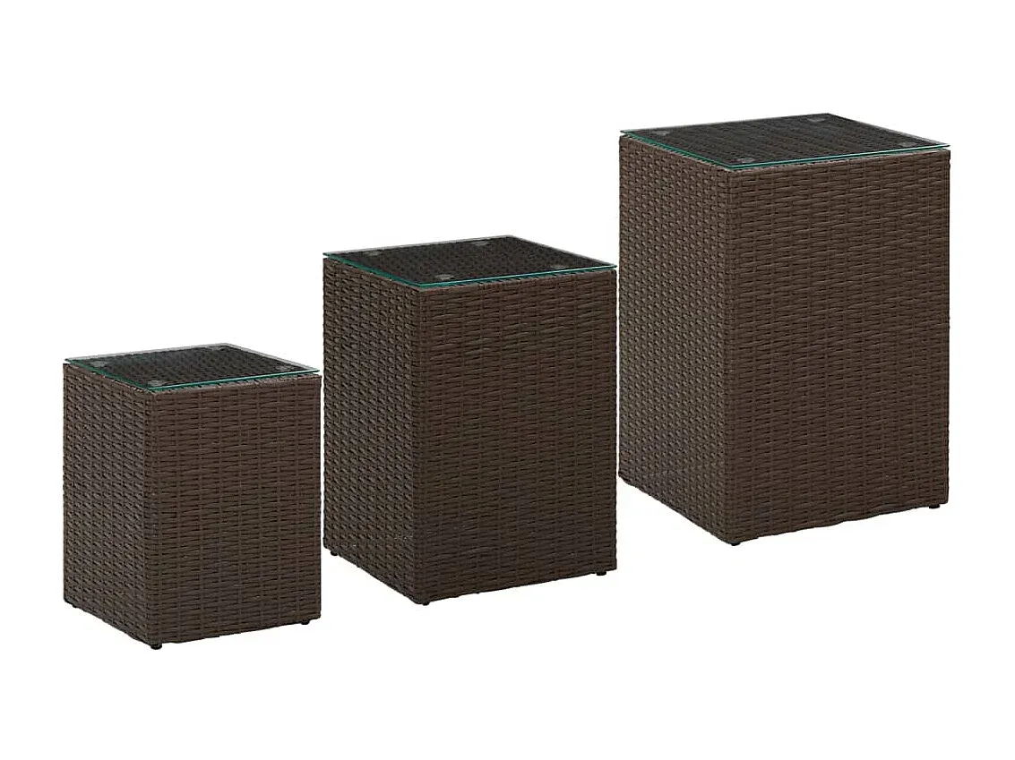 Beistelltisch-Set aus Glas und Rattan in Braun