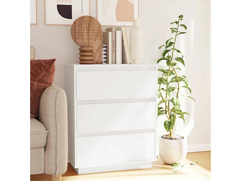 Beistellschrank aus Kiefernholz, Weiß, 60x34x75 cm