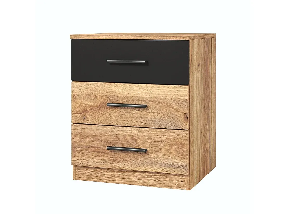Moderner Nachttisch mit Schubladen aus Eichenholz und Schwarz