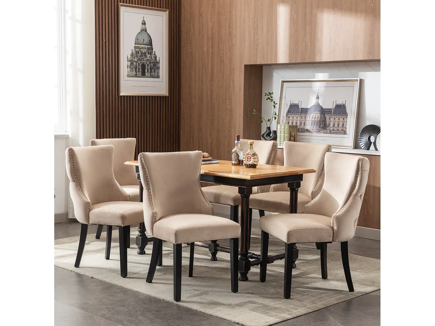 Esszimmerstühle im 6er-Set mit Samtbezug und Massivholz