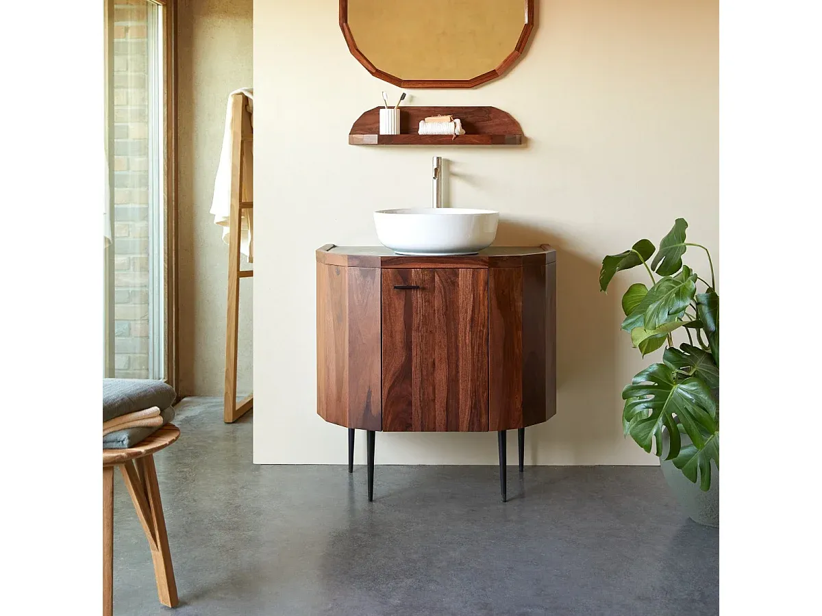 Massivholz-Waschtischunterschrank mit Marmorplatte, 80 cm