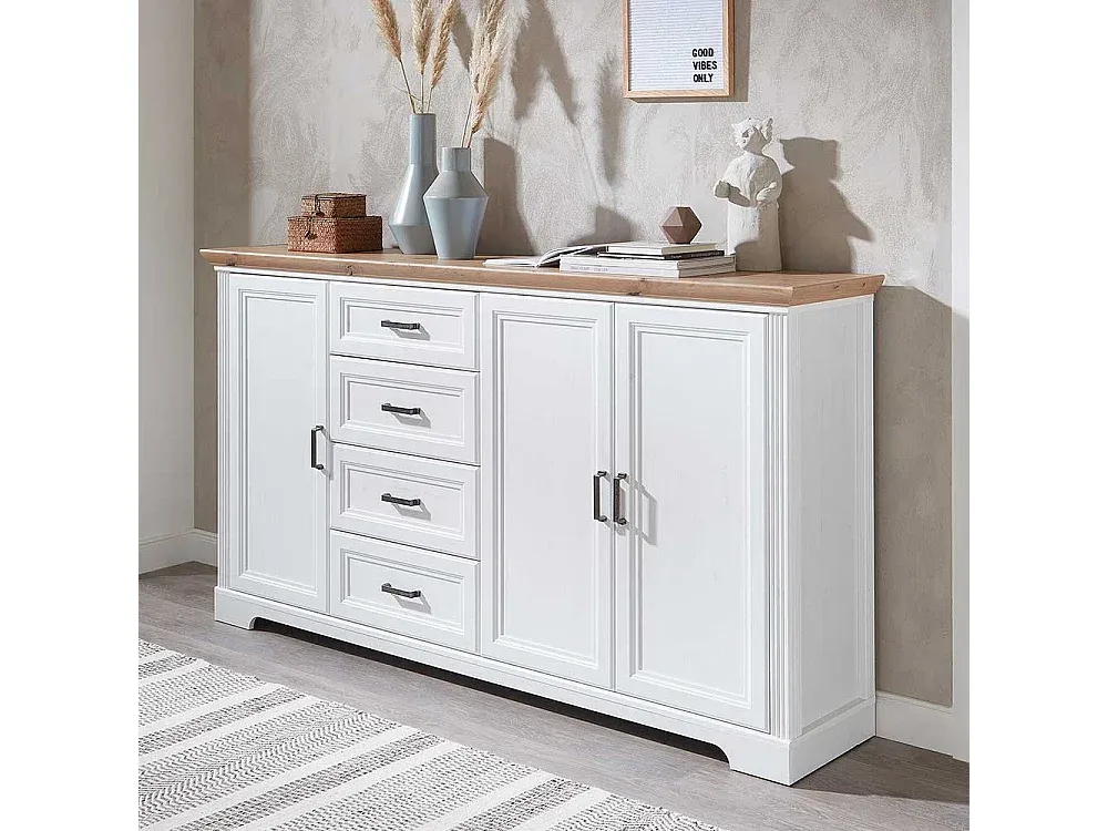 Weißes Sideboard im Landhausstil mit Eichenoptik