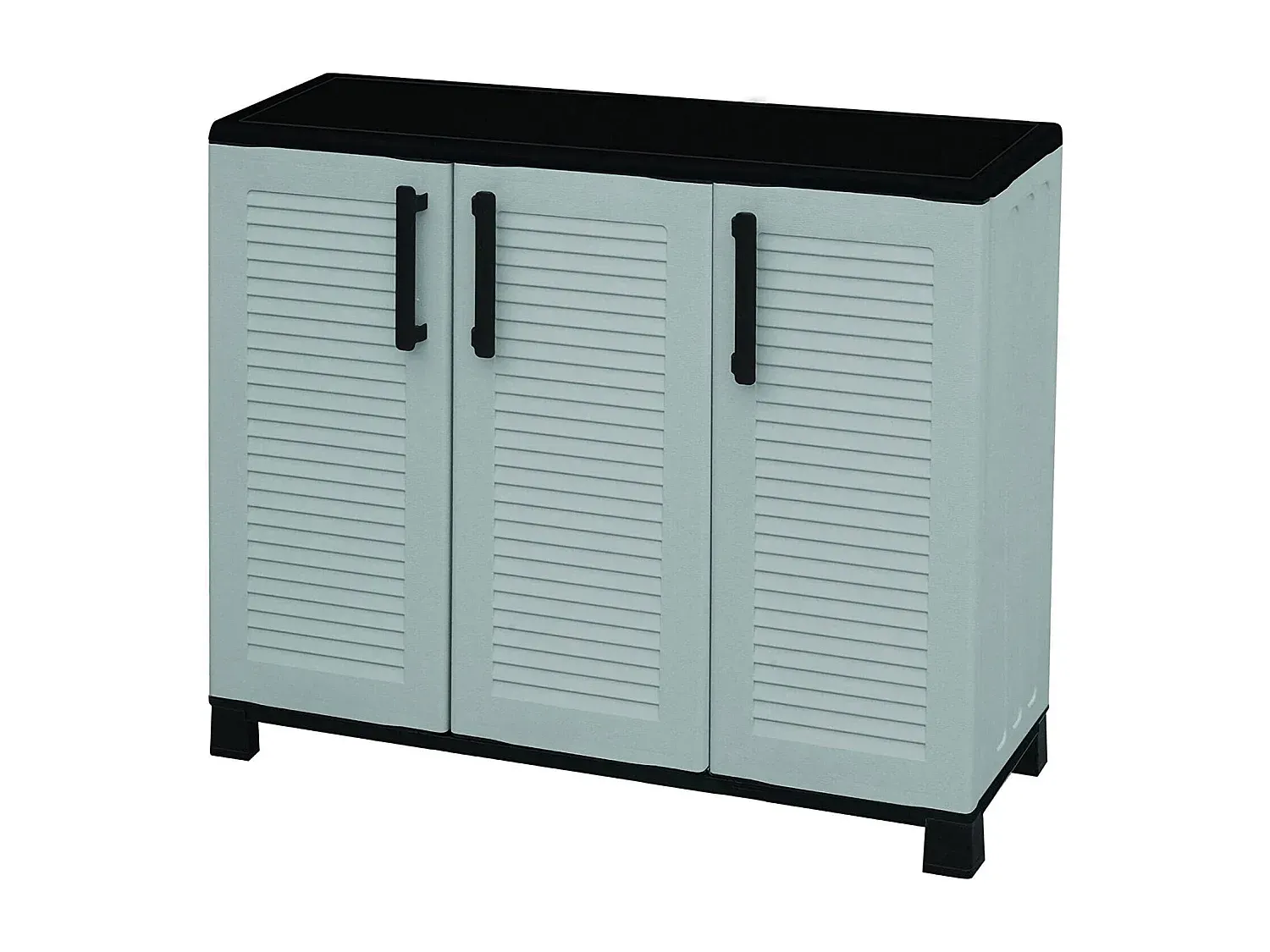 Vielseitiger Outdoor-Schrank mit Streifenmuster, 3 Türen, 102 x 37 x 90 cm