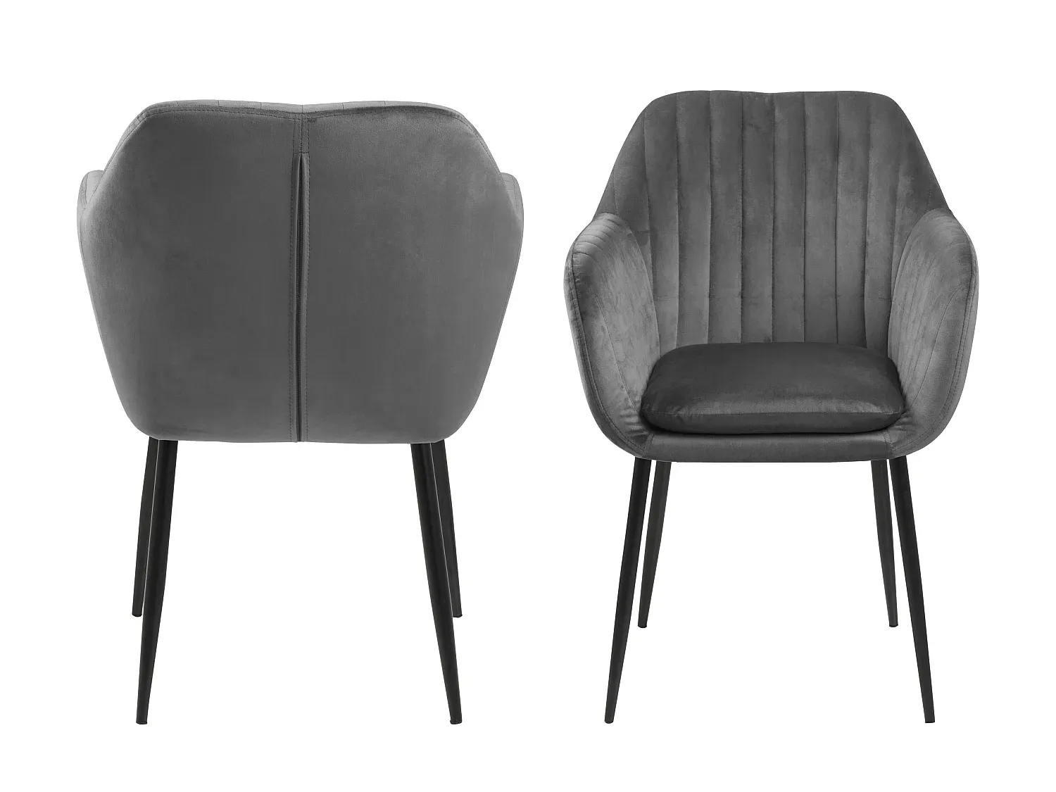 Moderner dunkelgrauer Esszimmerstuhl mit schwarzem Metallgestell