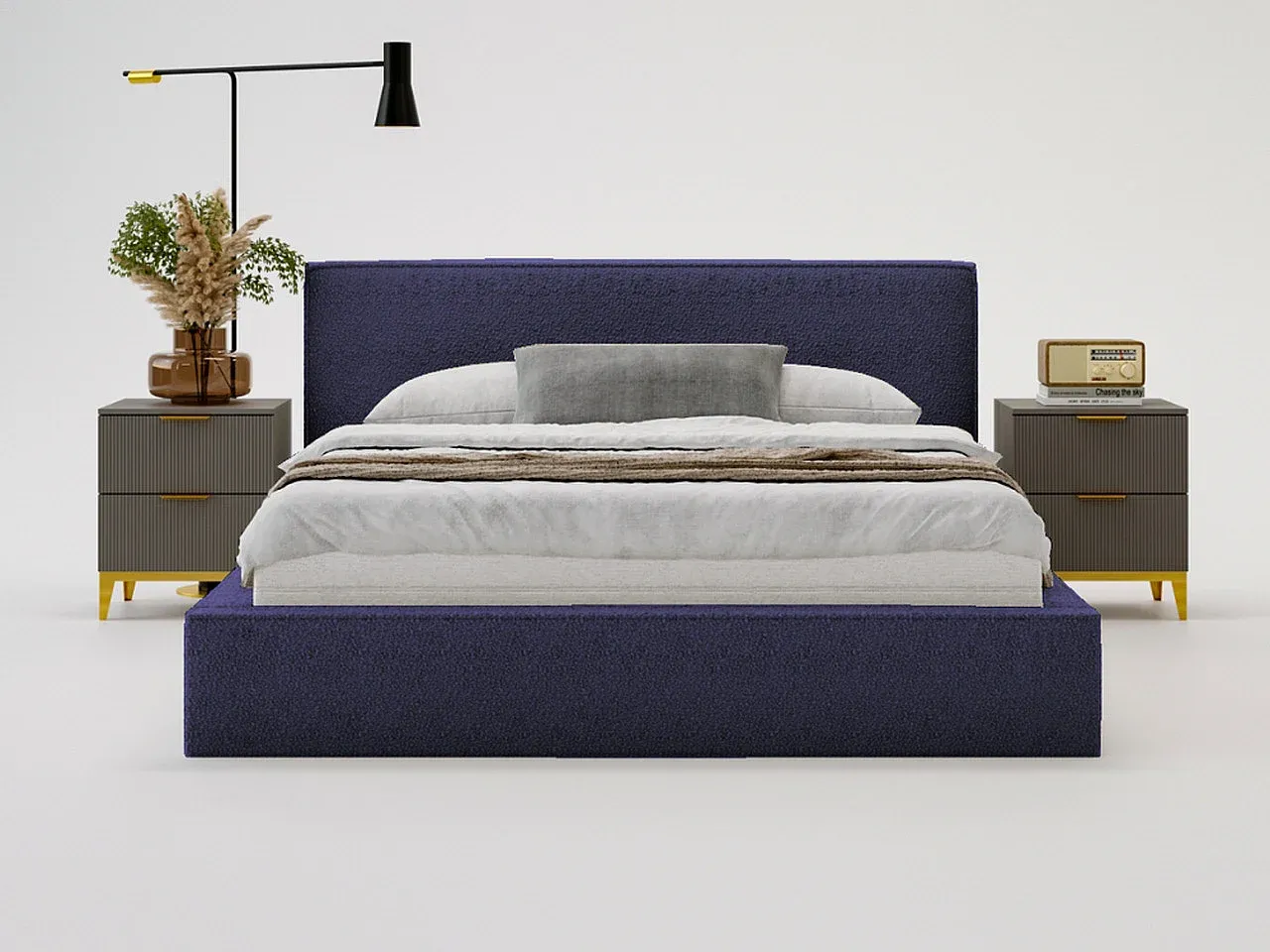 Polsterbett mit Stauraum in Blau - 200 x 200 cm