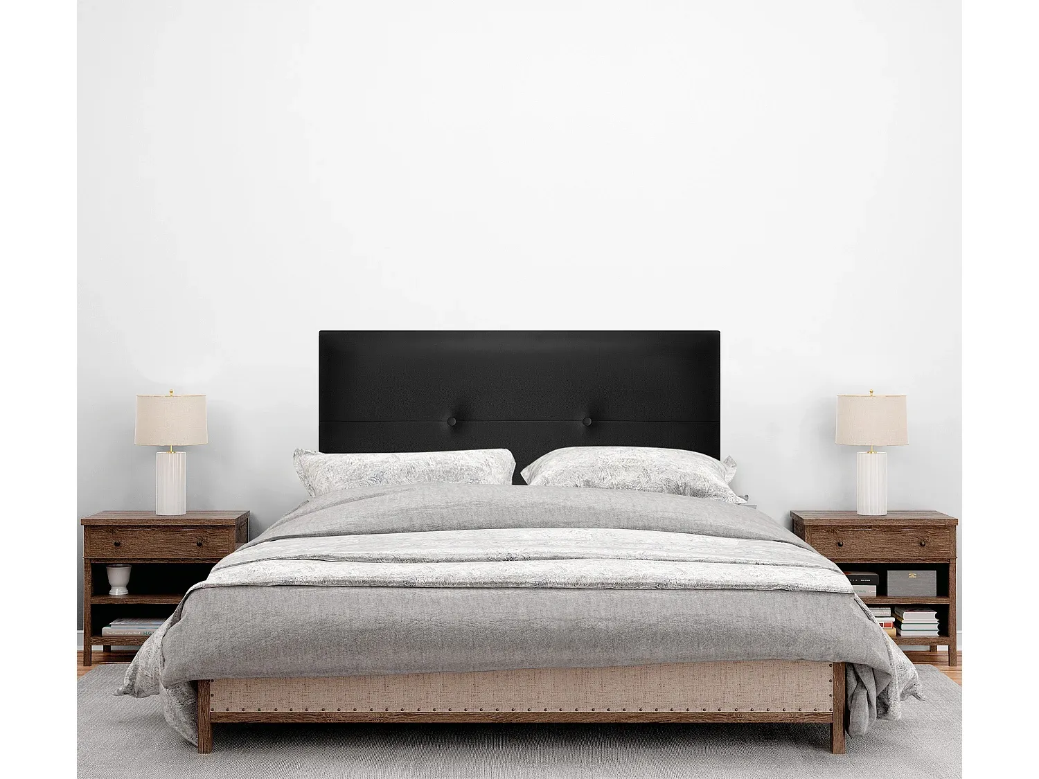 Kunstleder Kopfteil mit Knöpfen 95x50cm - Schwarz