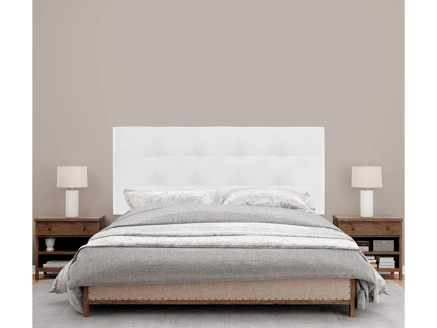 Polster-Kopfteil aus Stoff 135 x 115 cm mit Bettbeinen - Weiß