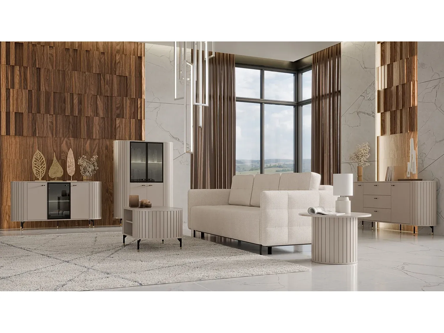 Moderner 2-türiger Sideboard mit Schubladen, graubeige