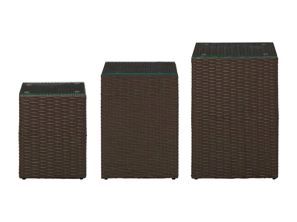 Beistelltisch-Set aus Glas und Rattan in Braun