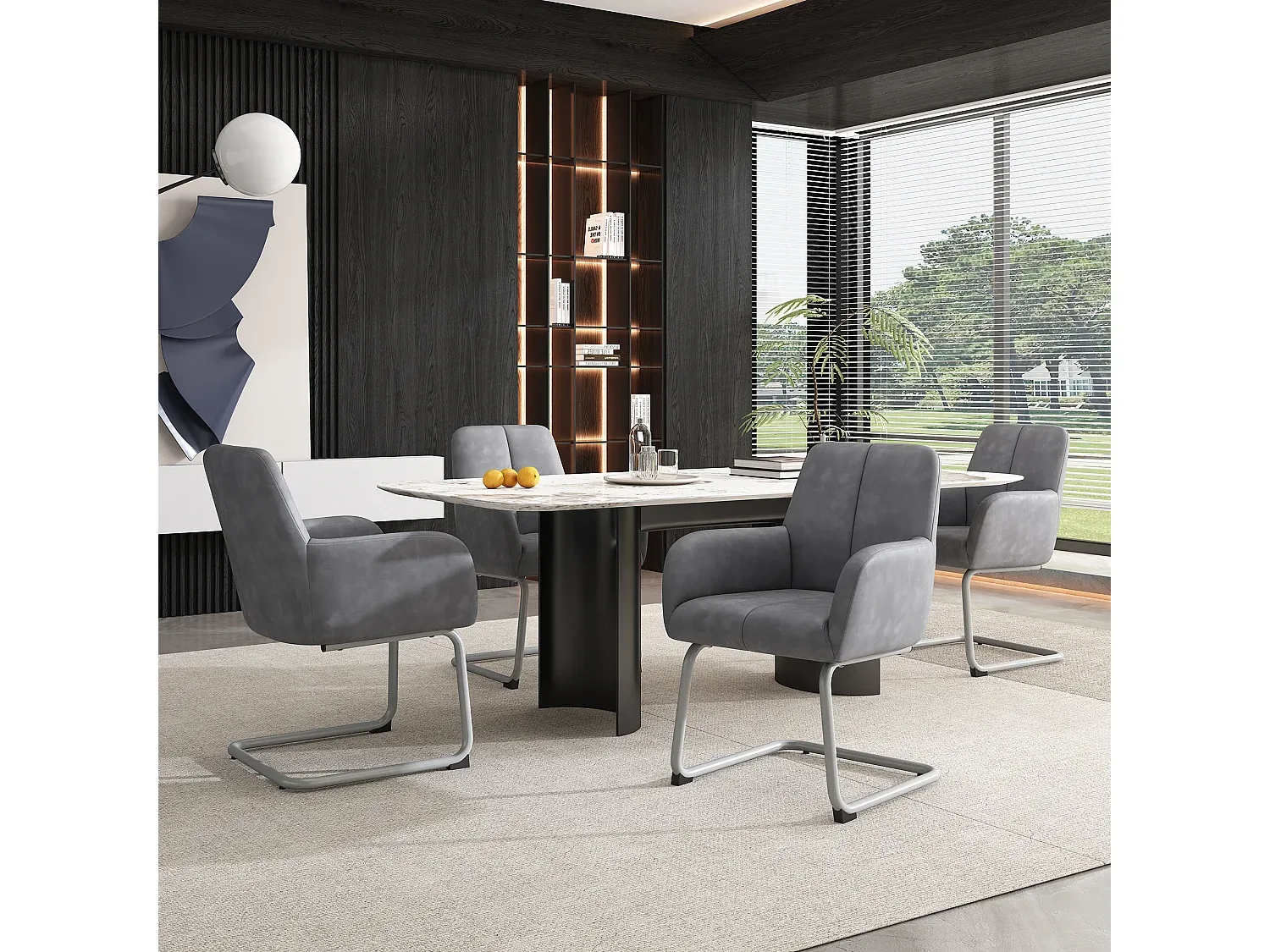 Zweisitzer Ledersessel für Wohn- und Schlafzimmer - Stahlbeine - Grau