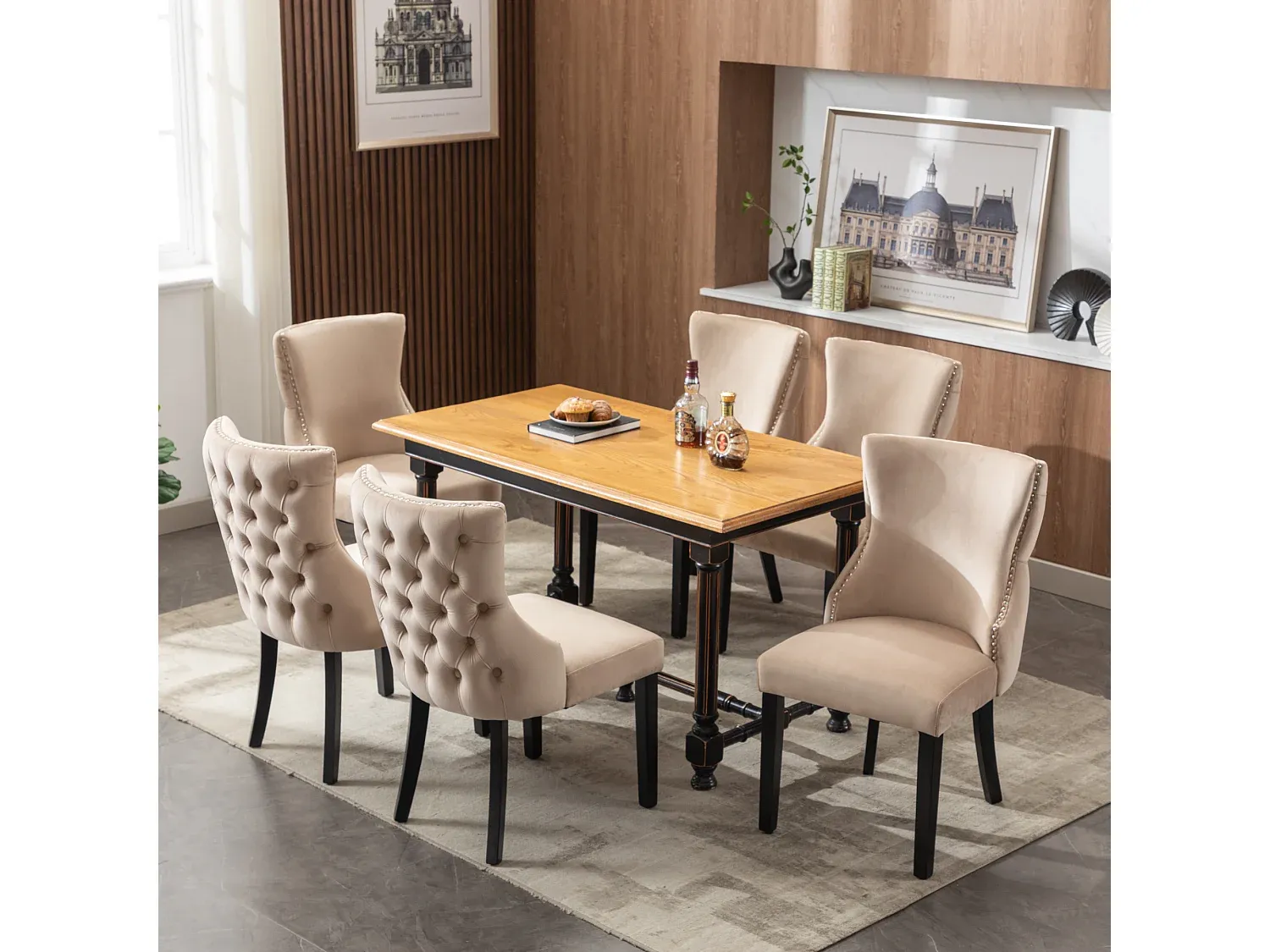 Esszimmerstühle im 6er-Set mit Samtbezug und Massivholz