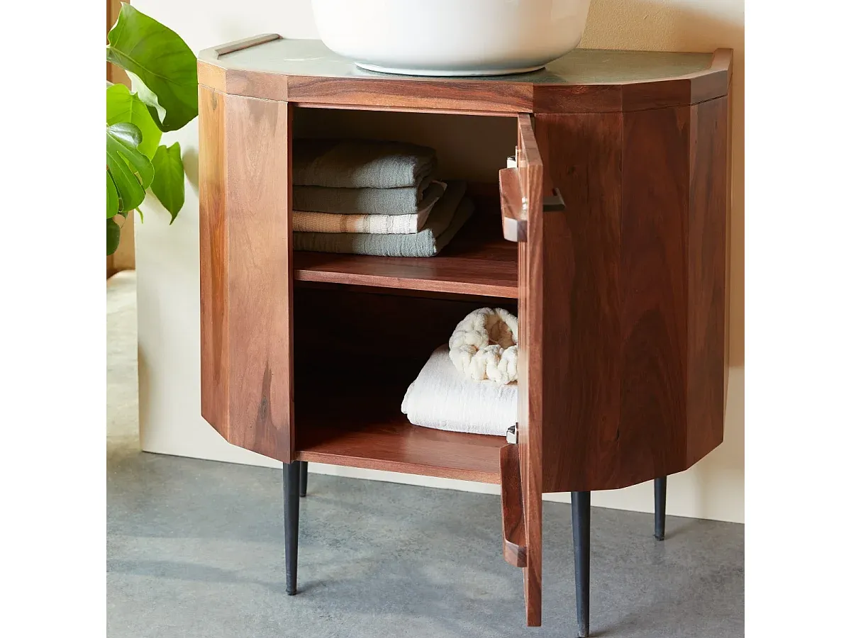 Massivholz-Waschtischunterschrank mit Marmorplatte, 80 cm