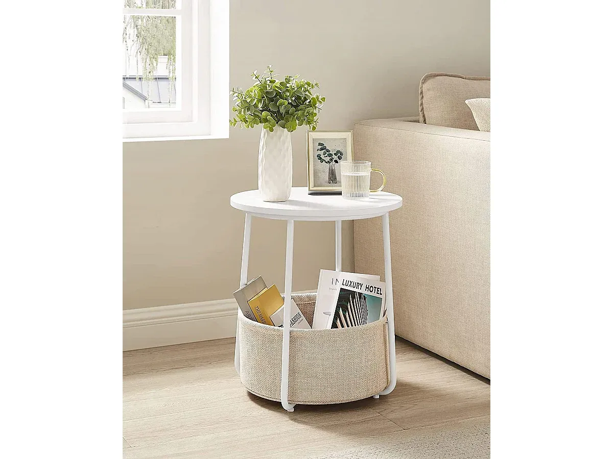Runder Couchtisch mit Aufbewahrungskorb, Weiß