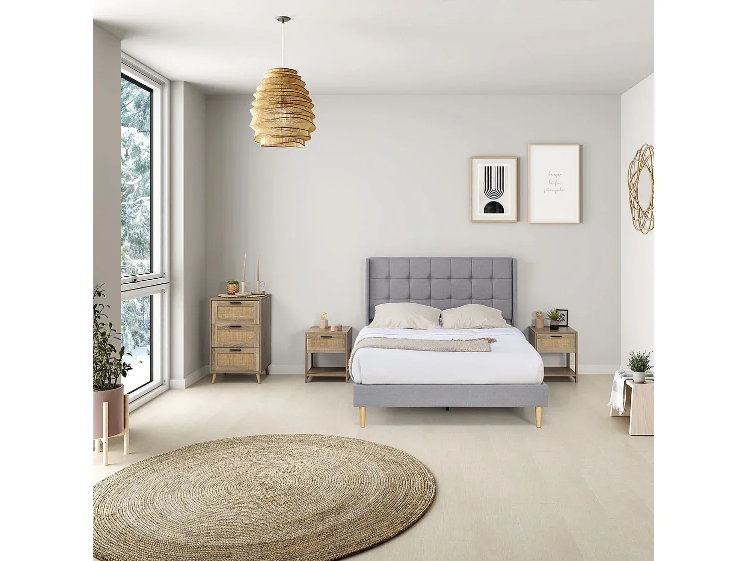 Modernes Polsterbett in Hellgrau 150x190 cm