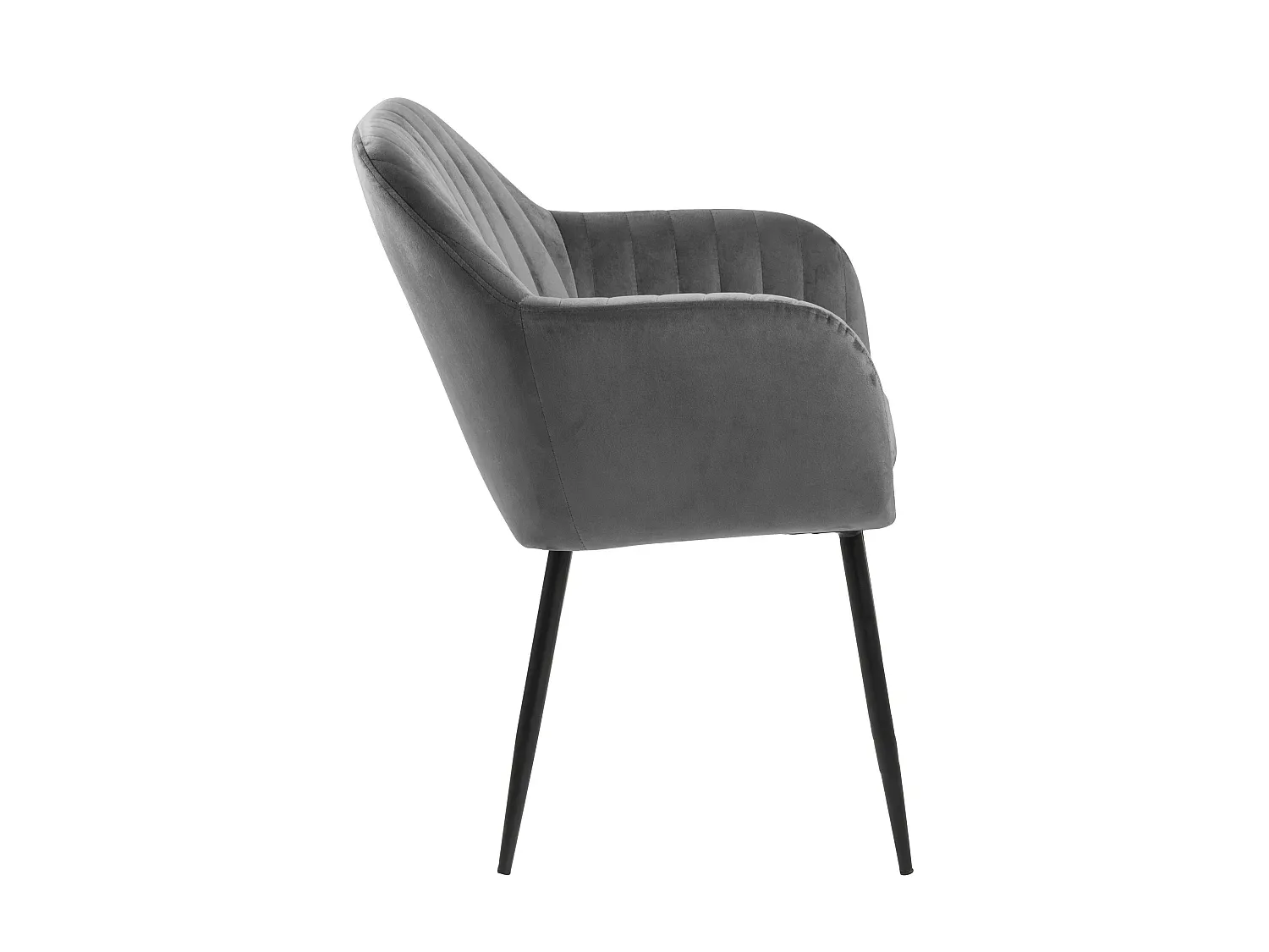 Moderner dunkelgrauer Esszimmerstuhl mit schwarzem Metallgestell