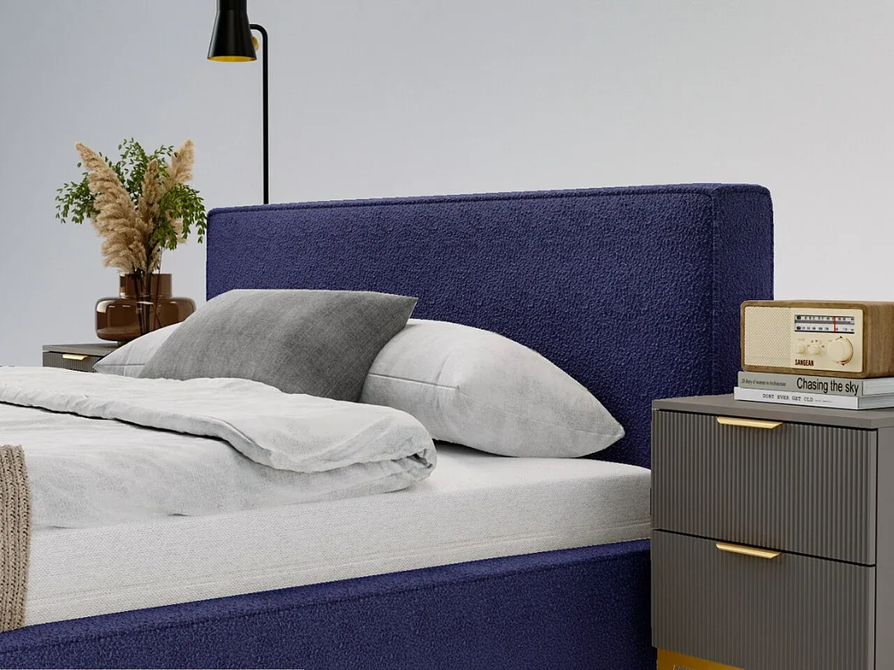 Polsterbett mit Stauraum in Blau - 200 x 200 cm
