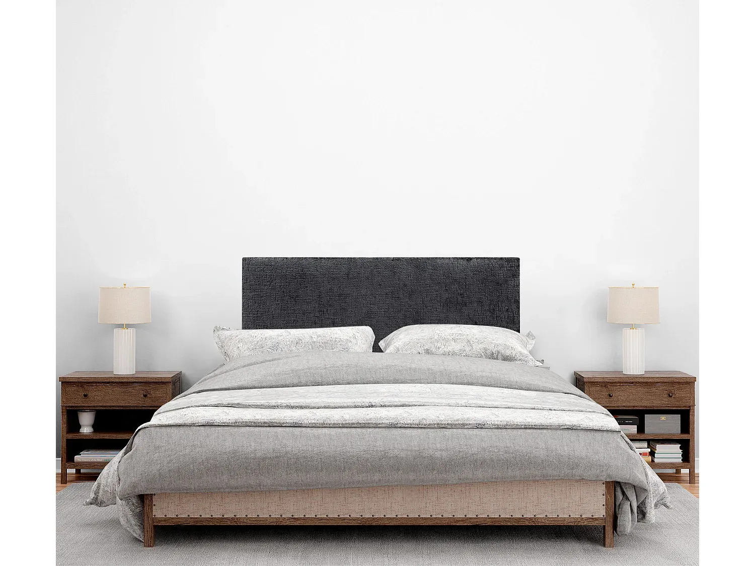 Naturwoll-Kopfteil 105 x 105 cm mit schwarzen Bettbeinen