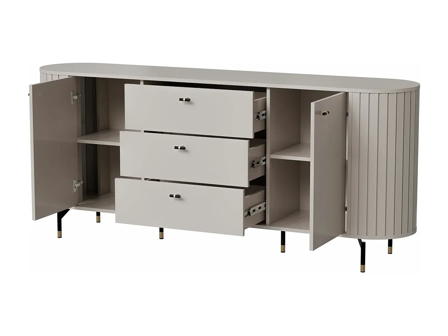 Moderner 2-türiger Sideboard mit Schubladen, graubeige