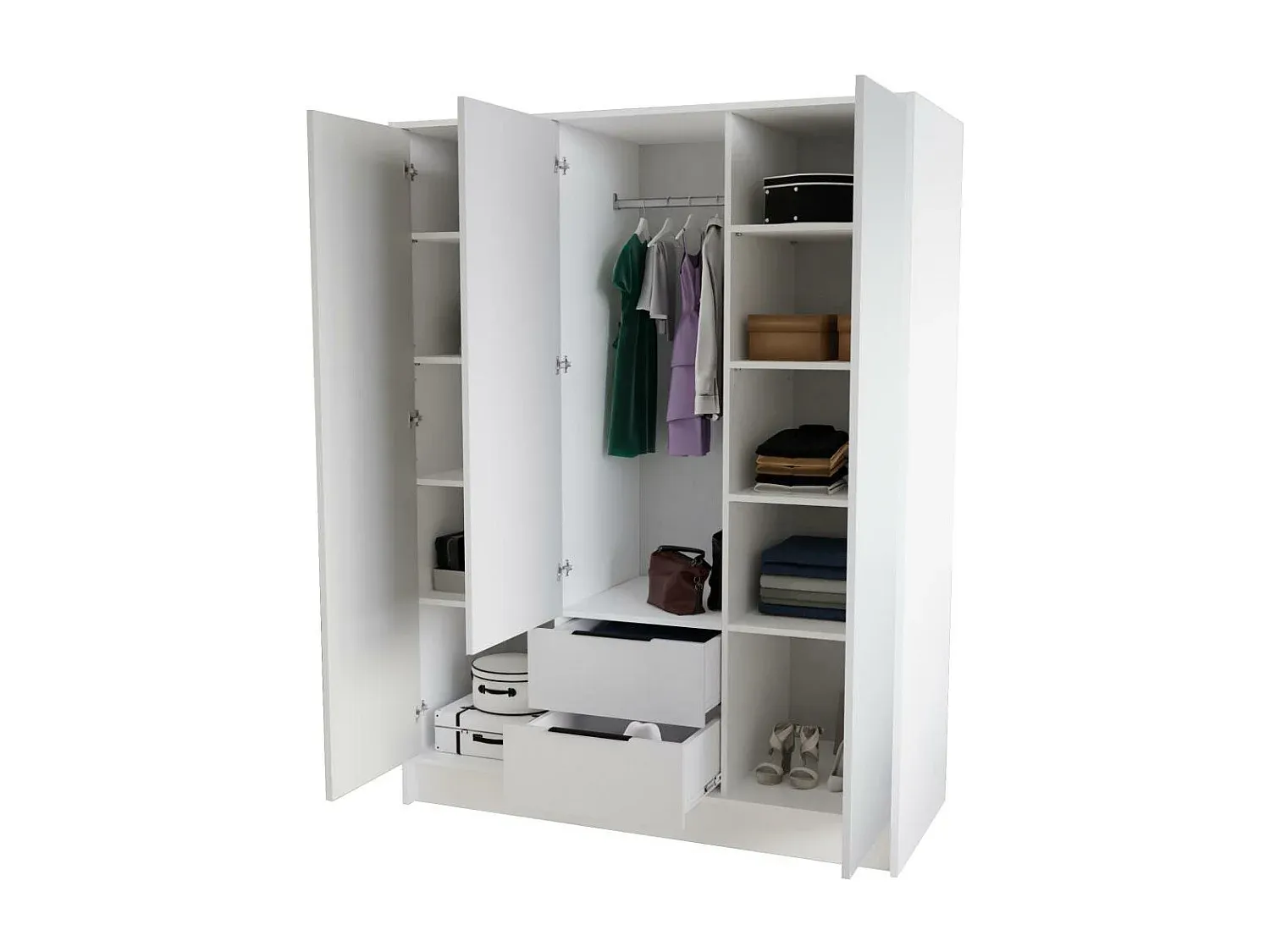 Moderner Kleiderschrank mit Drehüren, Eiche und Weiß, 150x51x200 cm