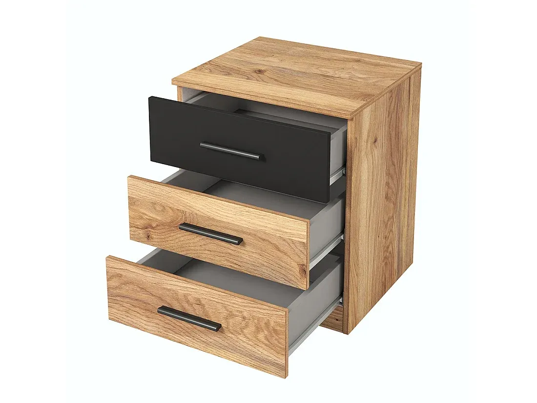 Moderner Nachttisch mit Schubladen aus Eichenholz und Schwarz