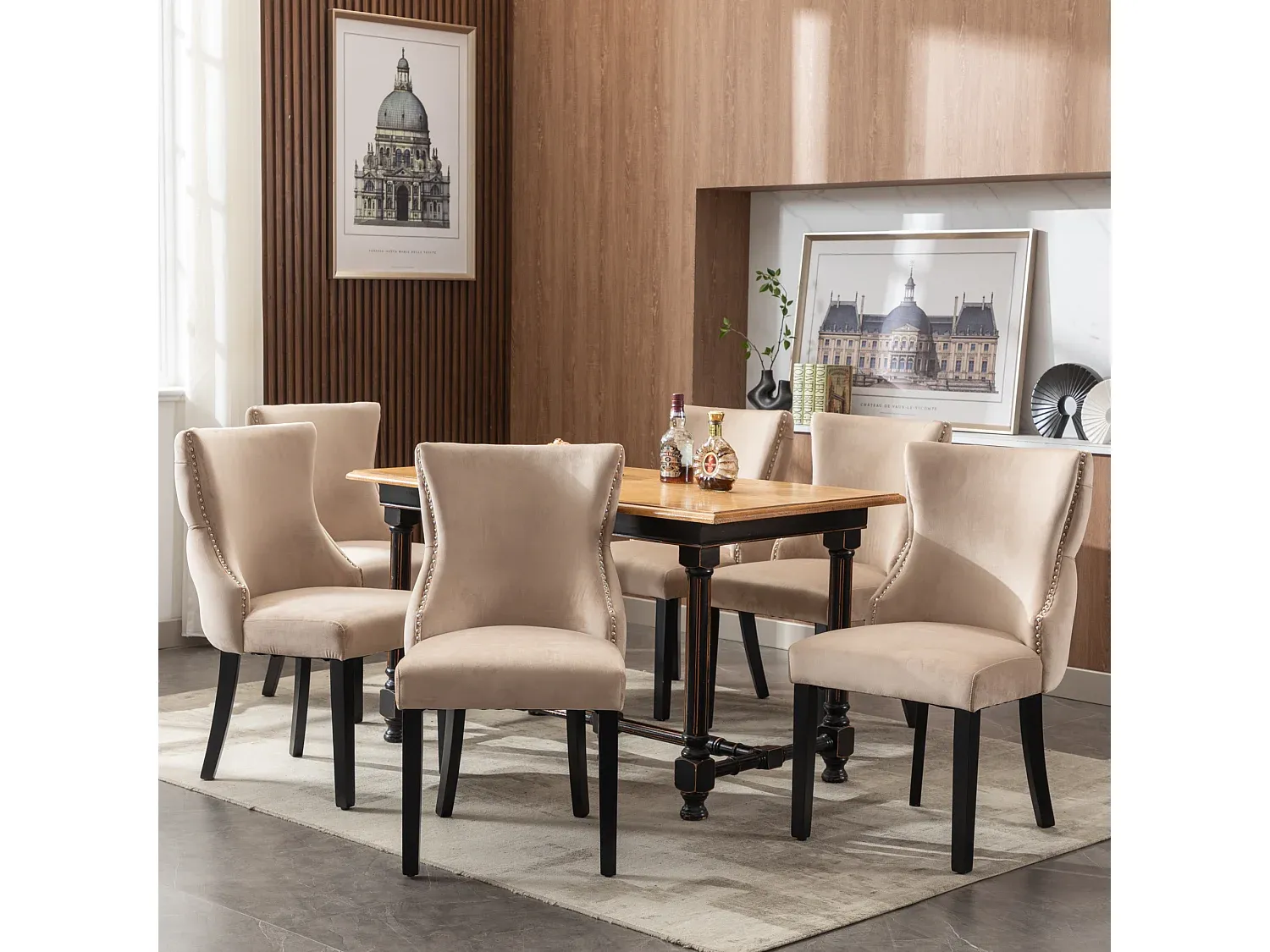 Esszimmerstühle im 6er-Set mit Samtbezug und Massivholz