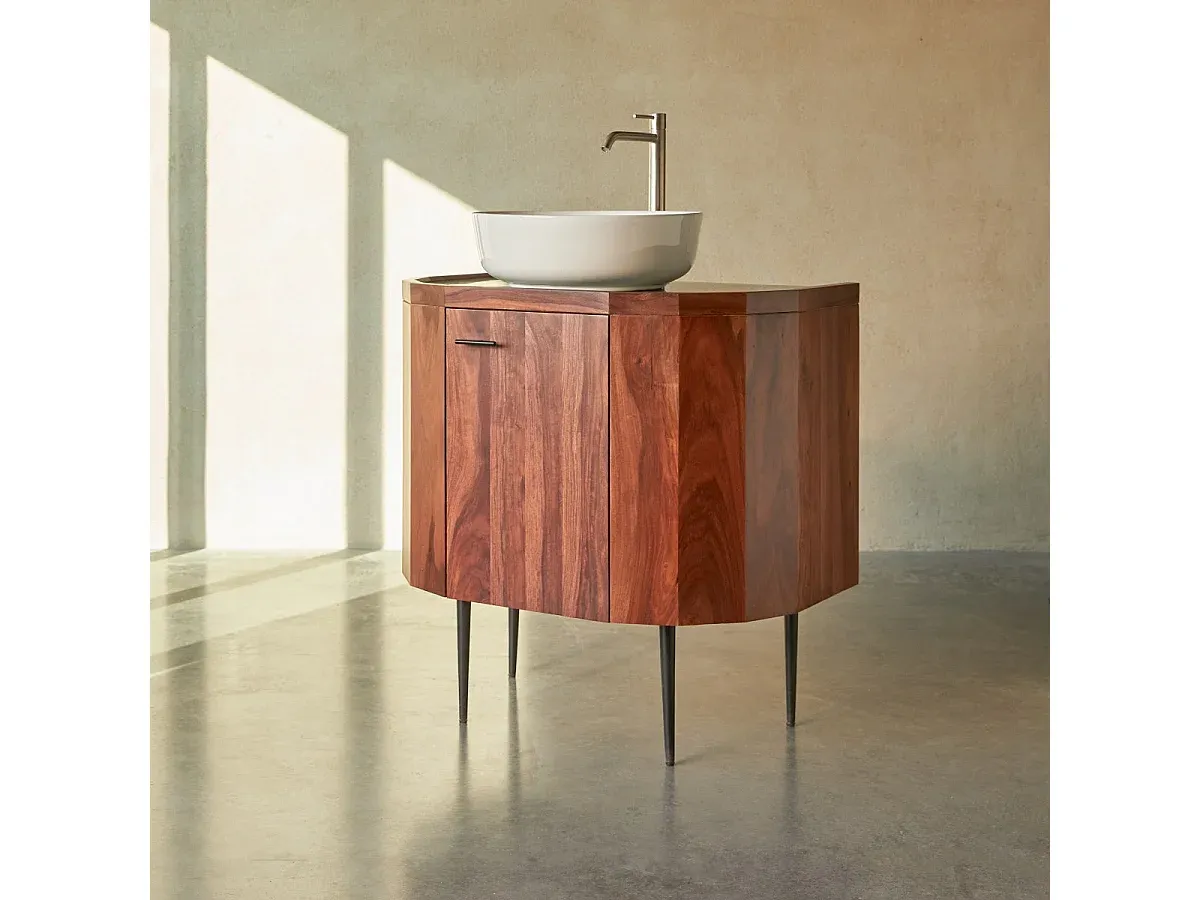 Massivholz-Waschtischunterschrank mit Marmorplatte, 80 cm